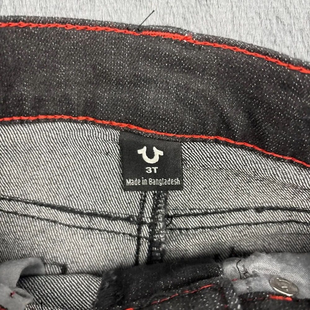 True Religion Denim Shorts Toddler 3T Black Red Contrast Stitch Horseshoe Logo